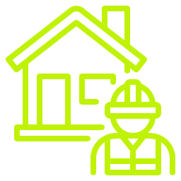 Neonowy zielony rysunek konturowy przedstawiający mężczyznę i dom