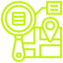 Zielony kontur mapy z lupą i znacznikiem lokalizacji